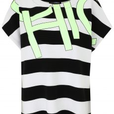 Doris Streich Fashion-Shirt in Schwarz-Weiß mit grünem Print